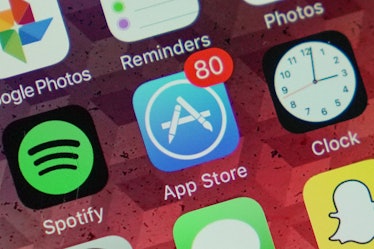 An App Store icon showing 80 app updates waiting to be installed on an iPhone