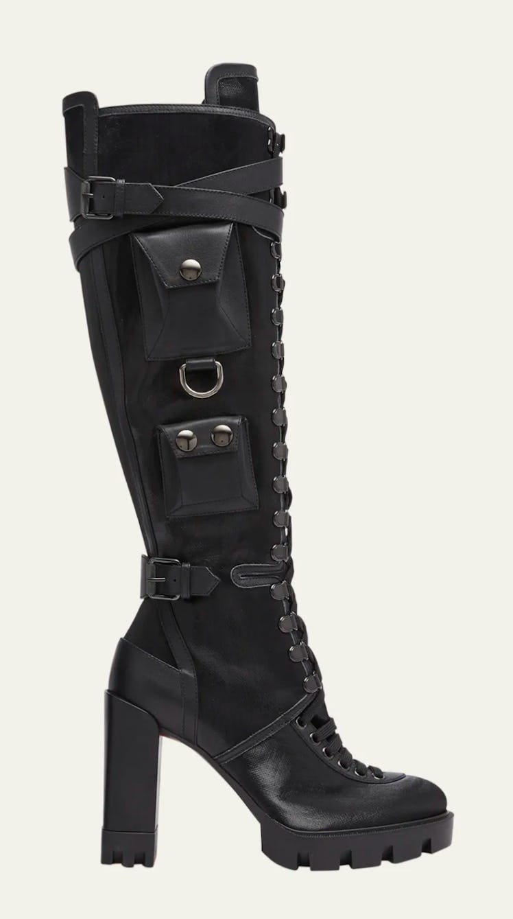 black platform leather tall boots