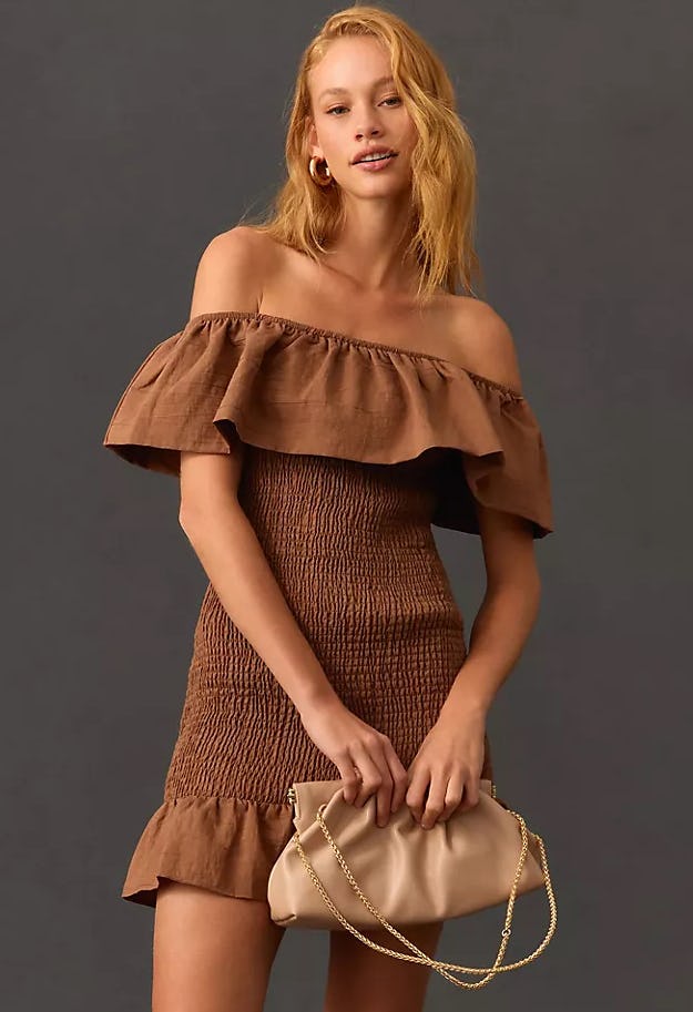 Off-The-Shoulder Smocked Mini Dress