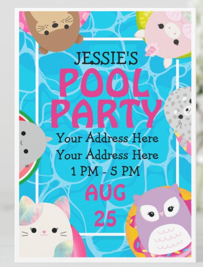 Squishmallow Pool Party Birthday Invitation