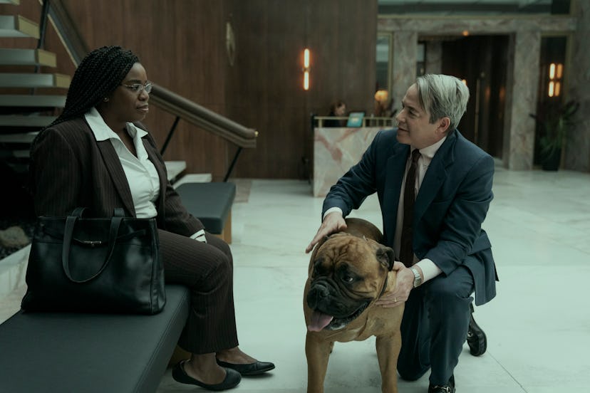 Uzo Aduba as Edie, Matthew Broderick as Richard Sackler in ‘Painkiller’ Episode 5, via Netflix’s pre…