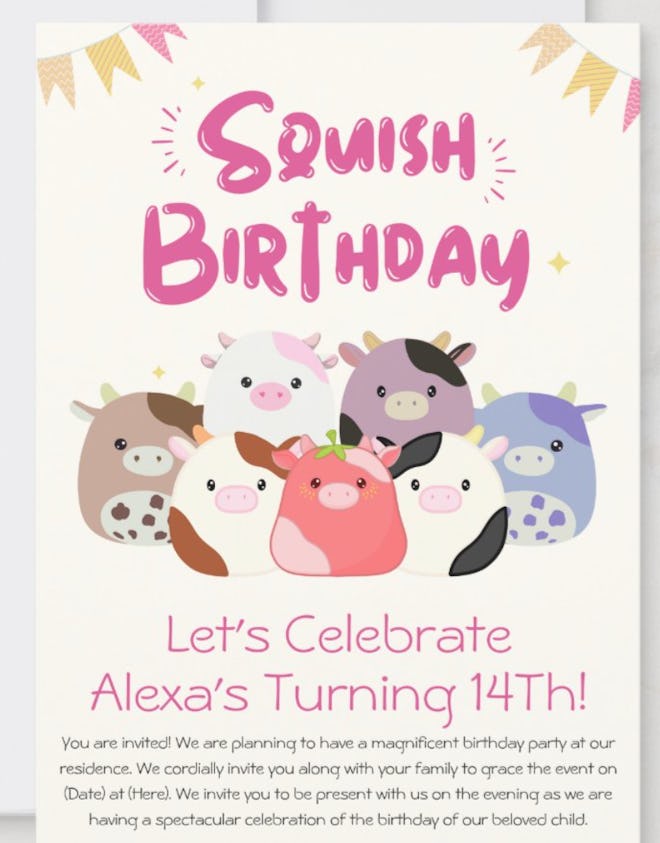 Cow Squishmallow Birthday Invitation