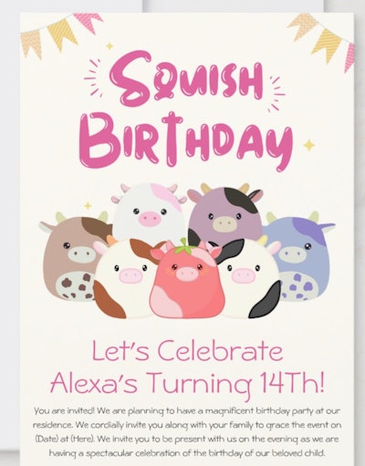 Cow Squishmallow Birthday Invitation