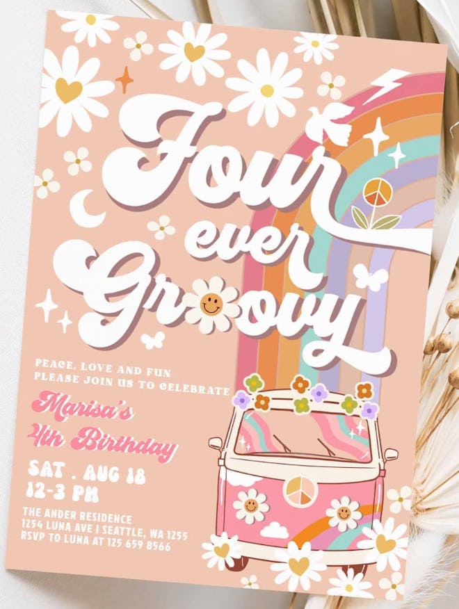 Four Ever Groovy Birthday Invitation