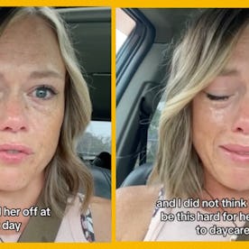 A mom is all of us when dropping her youngest off at daycare for the first time.