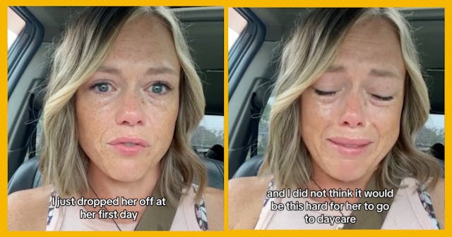 A mom is all of us when dropping her youngest off at daycare for the first time.