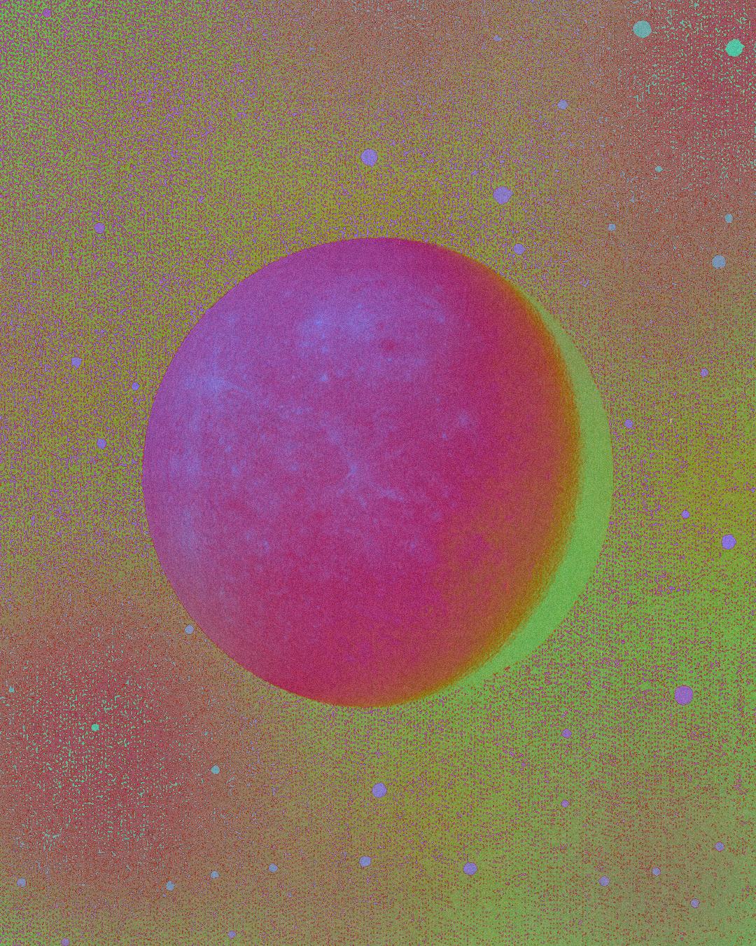 A trippy full moon in neon colors