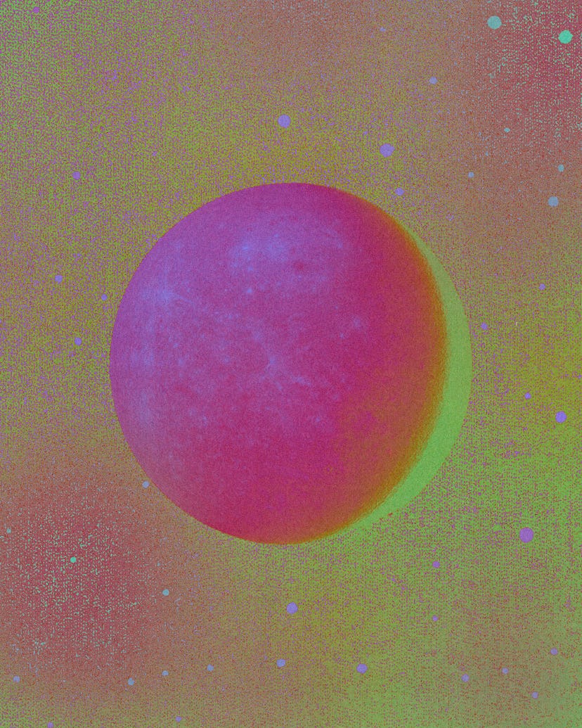 A trippy full moon in neon colors