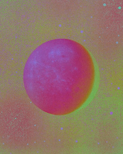 A trippy full moon in neon colors