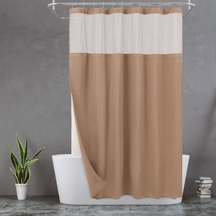 N&Y HOME Waffle Weave Shower Curtain with Snap-in Fabric Liner