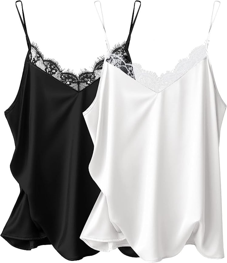 Ekouaer Satin Lace Trim Camisole (2-Pack)