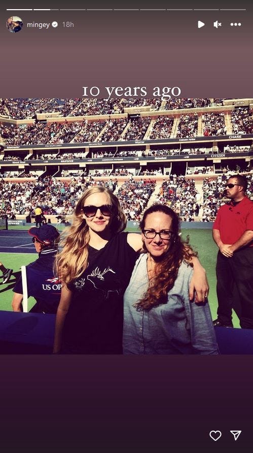 Amanda Seyfried attended the 2023 U.S. Open and shared a photo from when she went 10 years prior.