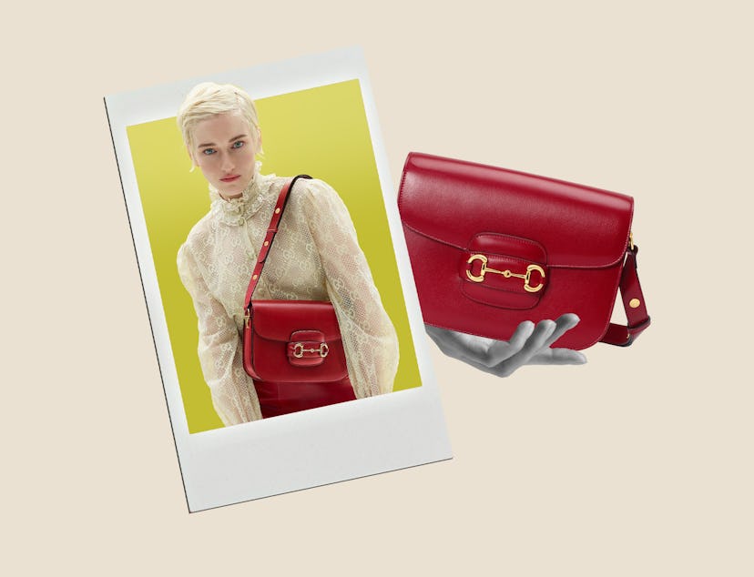 Julia Garner wears gucci's Horsebit 1955 bag in red