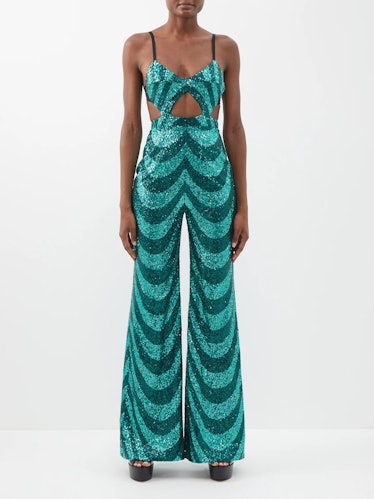 Halpern Cutout sequin-striped jumpsuit