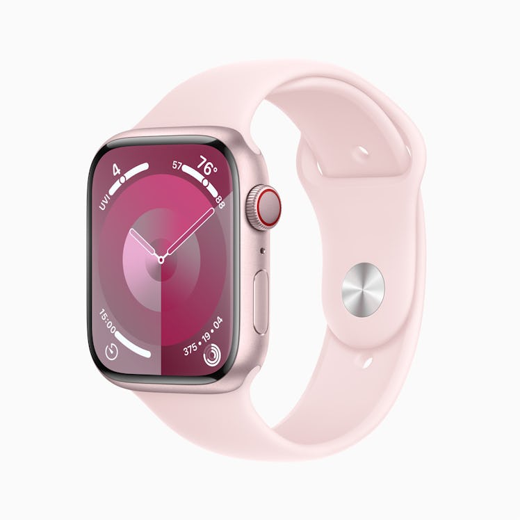 Apple watch series 9 in pink aluminum case.