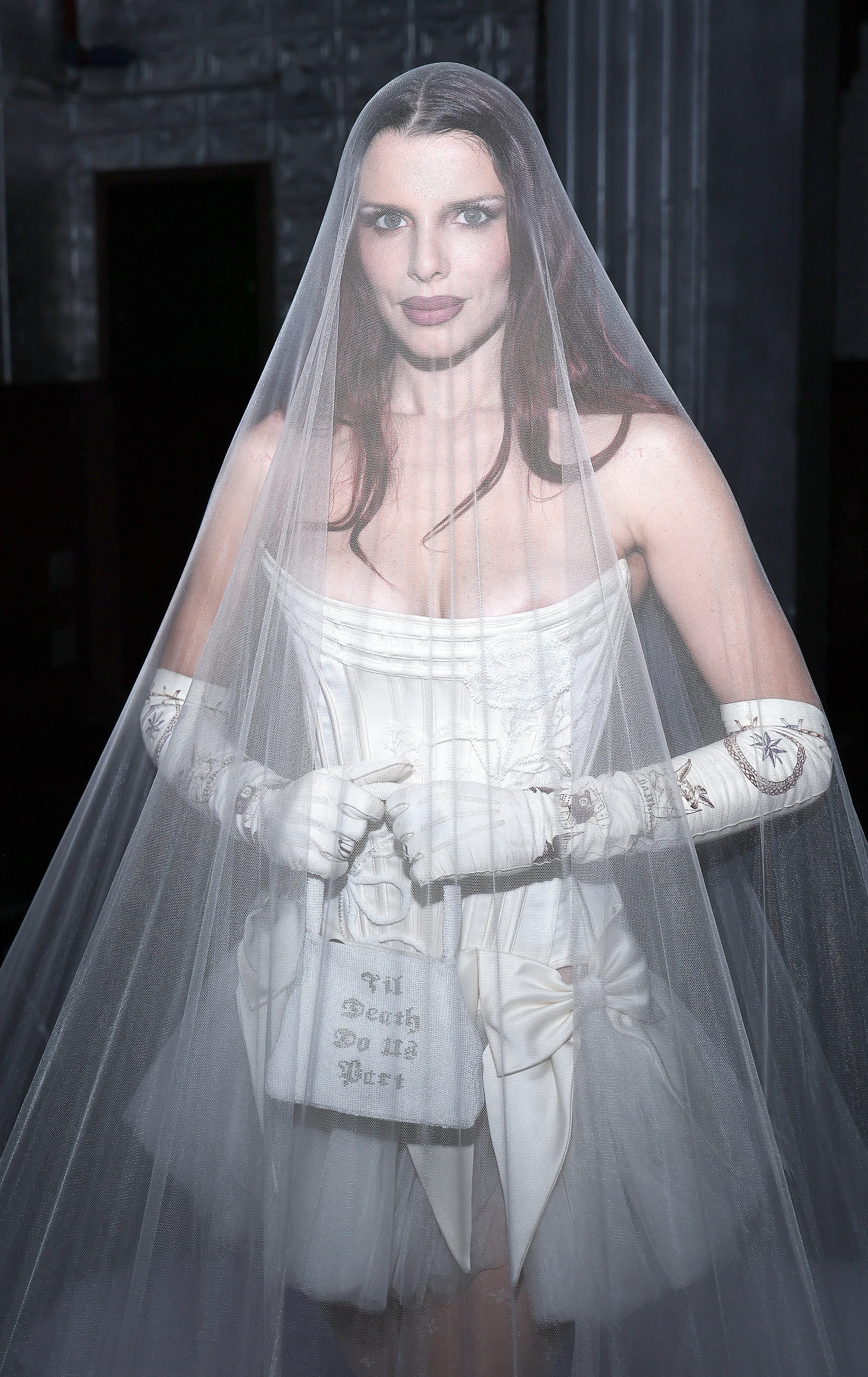 julia fox wedding dress designer Julia Fox Wore a Micro-Mini Wedding Gown to New York Fashion Week
