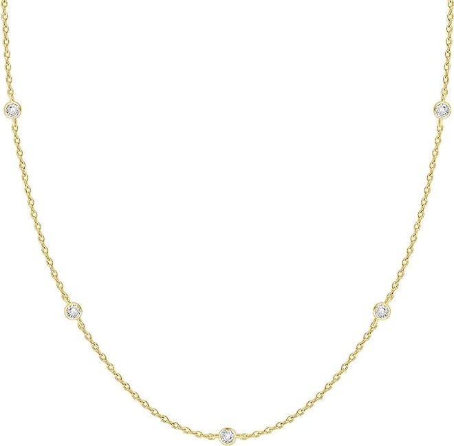 PAVOI 14K Gold Plated Station Necklace
