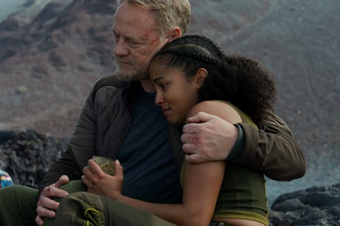 Jared Harris as Hari and Lou Llobell as Gaal in the 'Foundation' Season 2 finale, via Apple TV+'s pr...