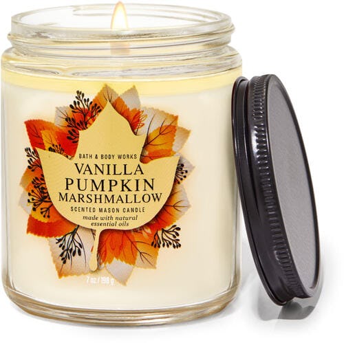 Bath &amp; Body Works Vanilla Pumpkin Marshmallow Mason Single Wick Candle