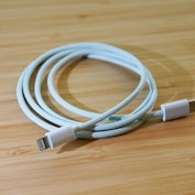 A braided USB-C to Lightning cable.