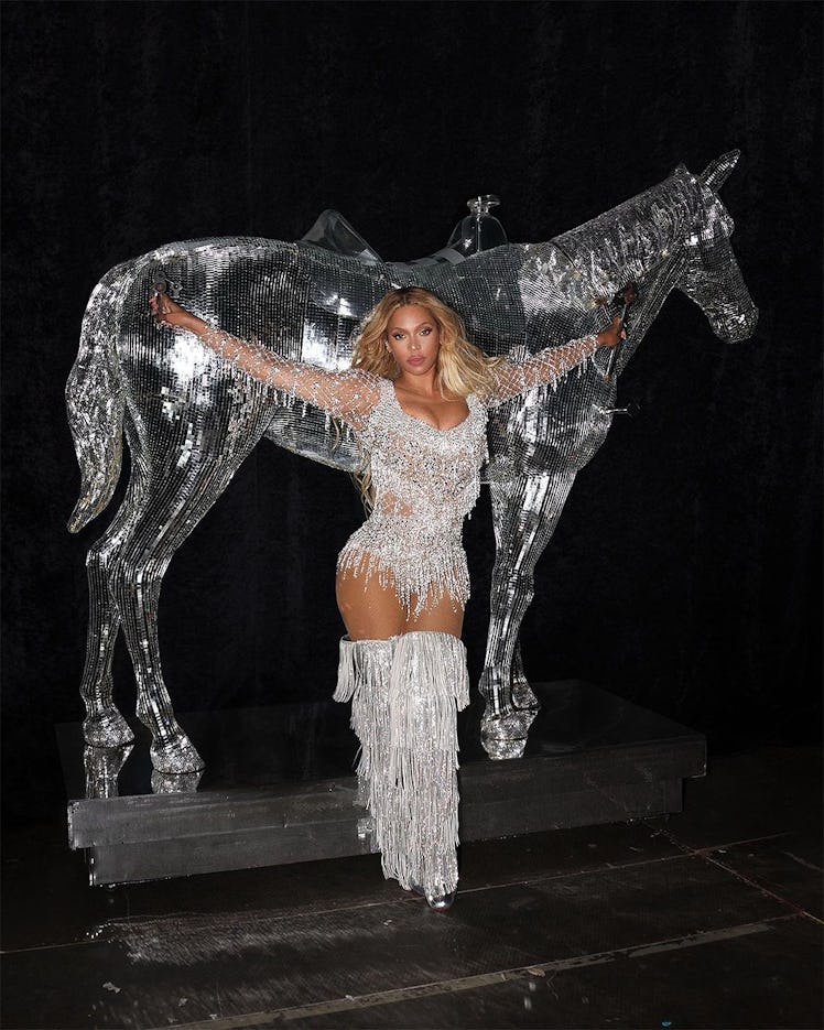 Beyoncé wears a custom PatBO look during her 'Renaissance' world tour.