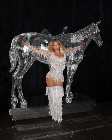 Beyoncé wears a custom PatBO look during her 'Renaissance' world tour.