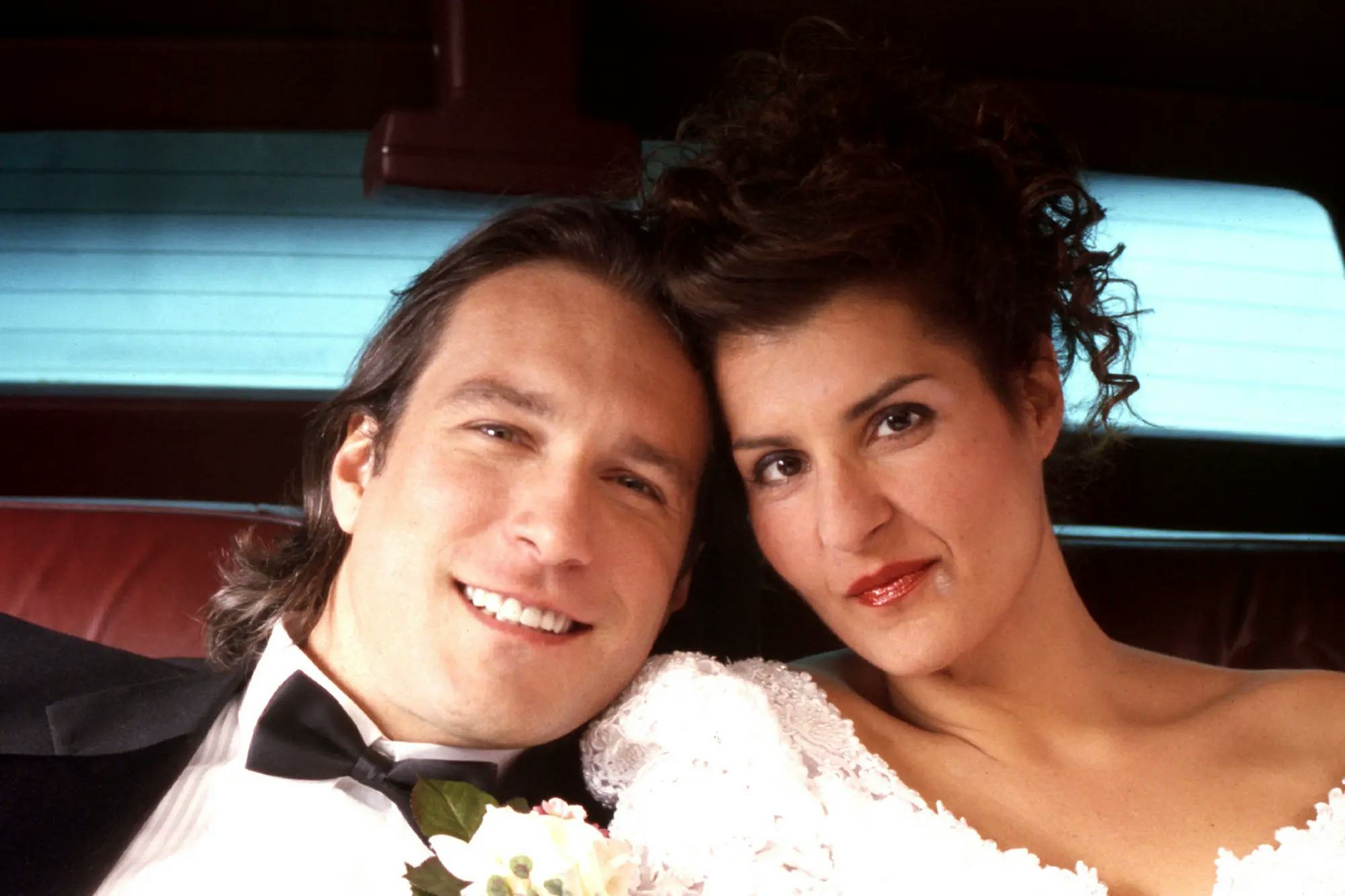 Nia Vardolos and Jon Corbett in &lsquo;My Big Fat Greek Wedding.'
