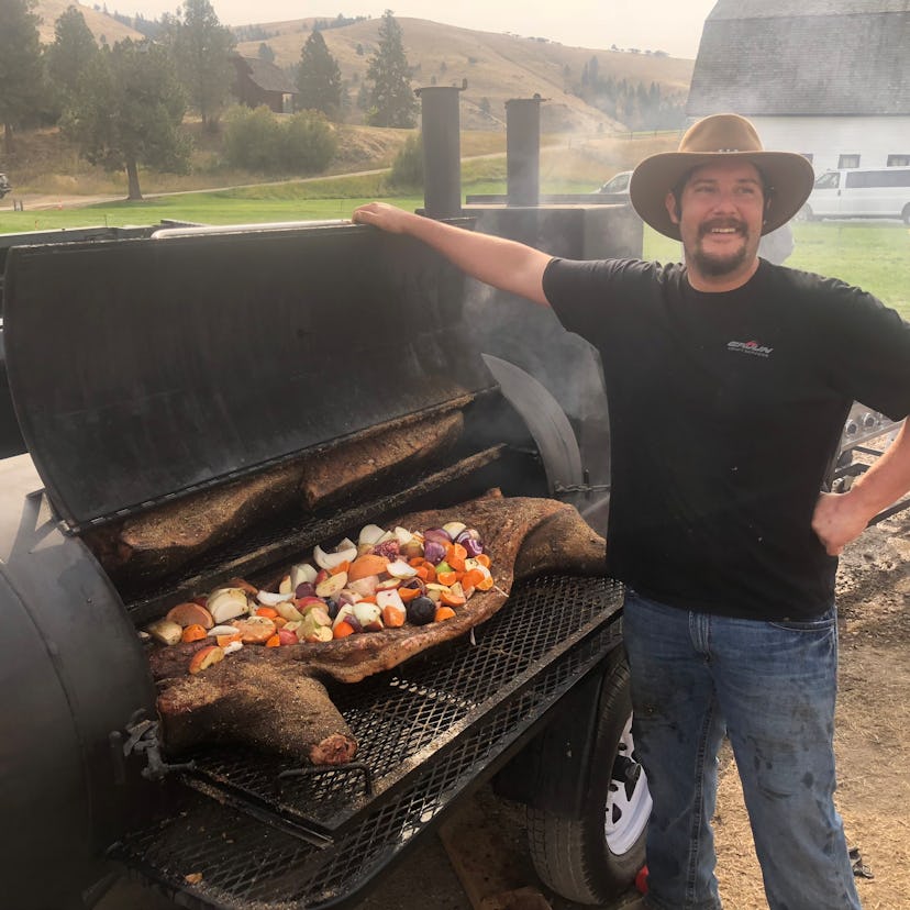 Gabriel “Gator” Guilbeau grilling up a meal for the cast and crew on the set of Yellowstone.