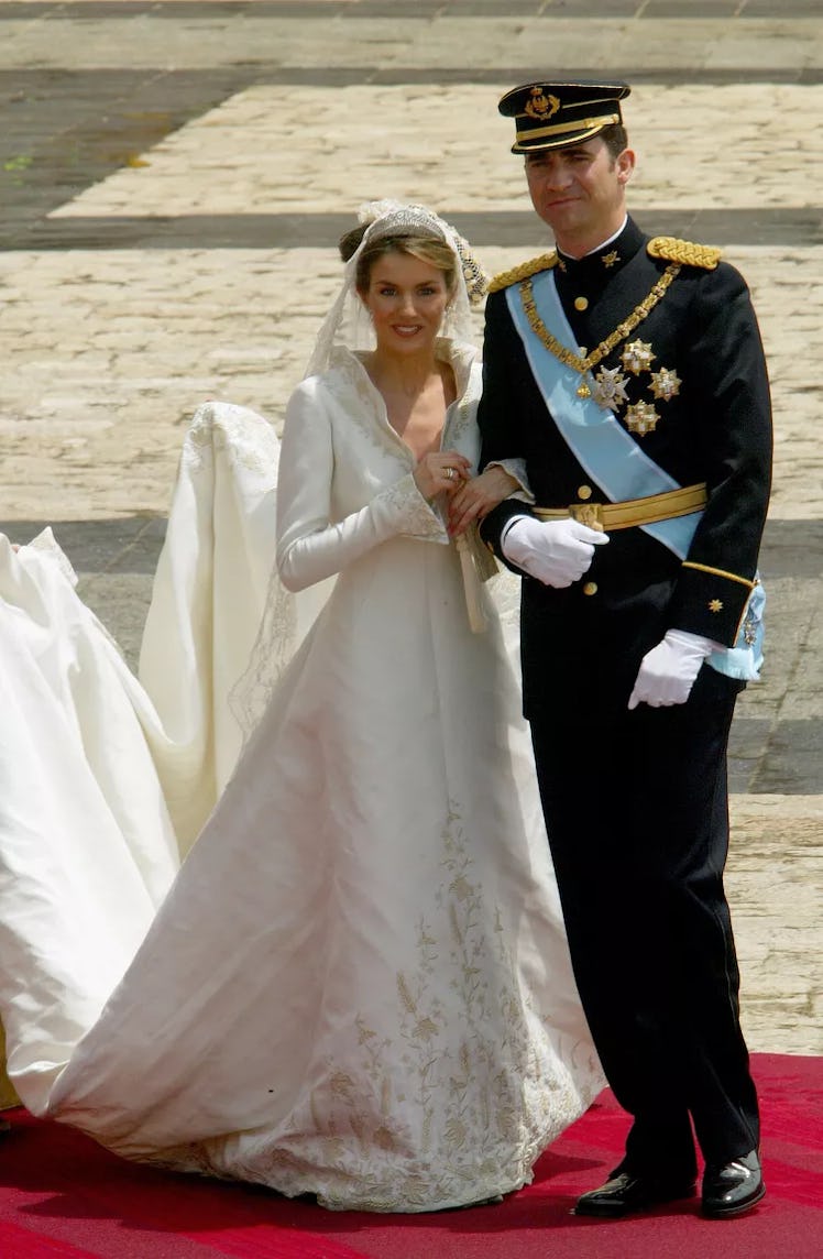 Queen Letizia and King Felipe of Spain during their 2004 wedding.