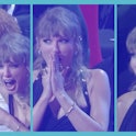 Taylor Swift reacts to seeing NSYNC at the 2023 Video Music Awards. 