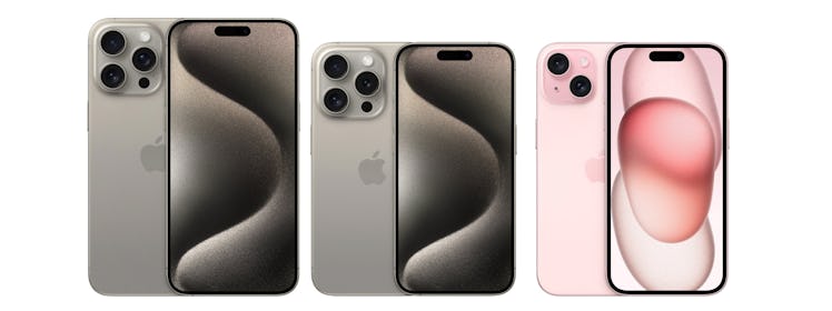 iPhone 15 Pro models next to iPhone 15 base