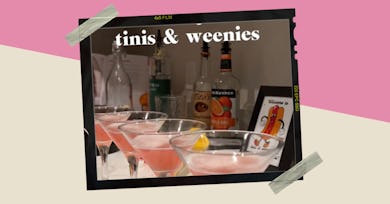 TikTok's favorite party theme is "tinis and weenies" so all you need is martinis and hot dogs.
