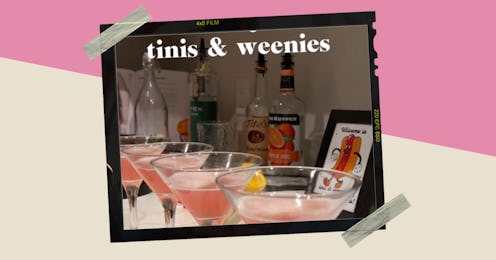 TikTok's favorite party theme is "tinis and weenies" so all you need is martinis and hot dogs.