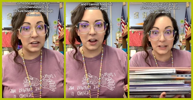 TikToker The Contoured Librarian shares recommendations for picture books high schoolers would like.