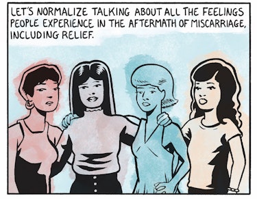 Four friends hanging out with the text: "Let’s normalize talking about all the feelings people exper...