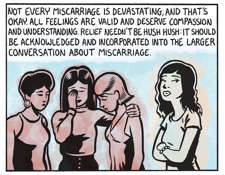 Panel 2: 3 women crying and consoling each other, with the text: "Not every miscarriage is devastati...
