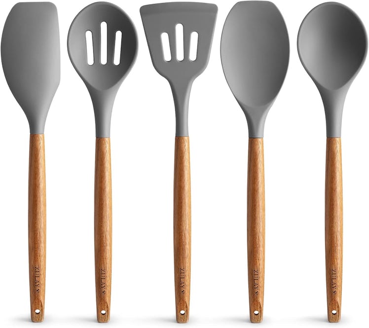 Zulay Kitchen Silicone Acacia Cooking Utensils (5-Pack)