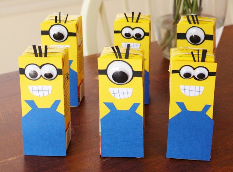 birthday party food idea: dress juice boxes with minions 