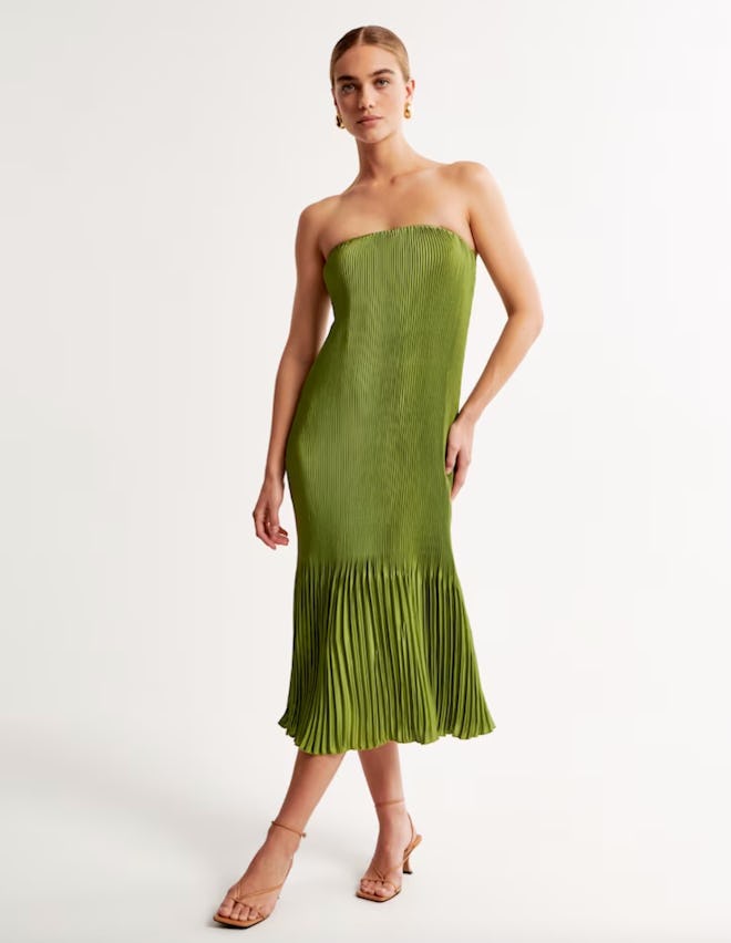 Strapless Pleat Release Midi Dress