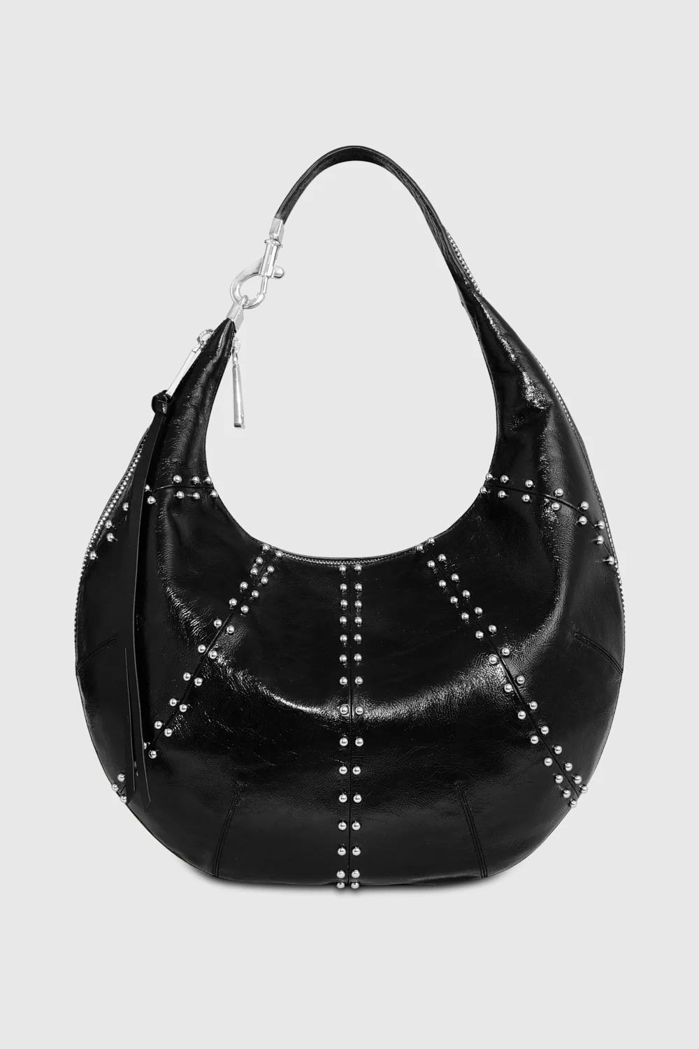 Zip Around Croissant Hobo With Studs