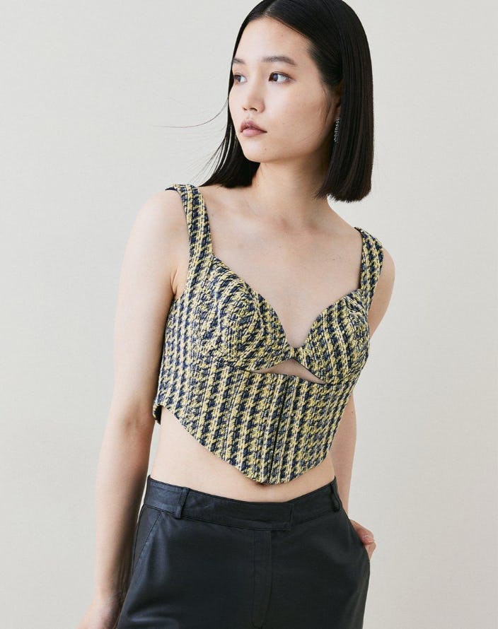 Italian Texture &amp; Sequin Tweed Corset Top