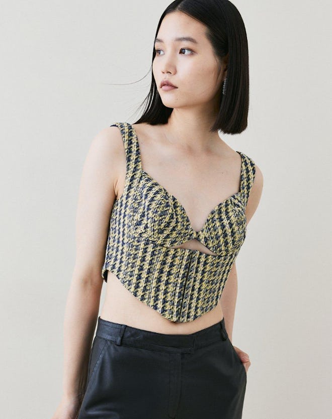 Italian Texture & Sequin Tweed Corset Top