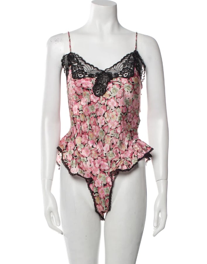 Christian Dior Floral Print Square Neckline Bodysuit