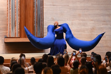 A model walks the runway at the 'Bad Binch Tong Tong' fashion show during New York Fashion Week on S...