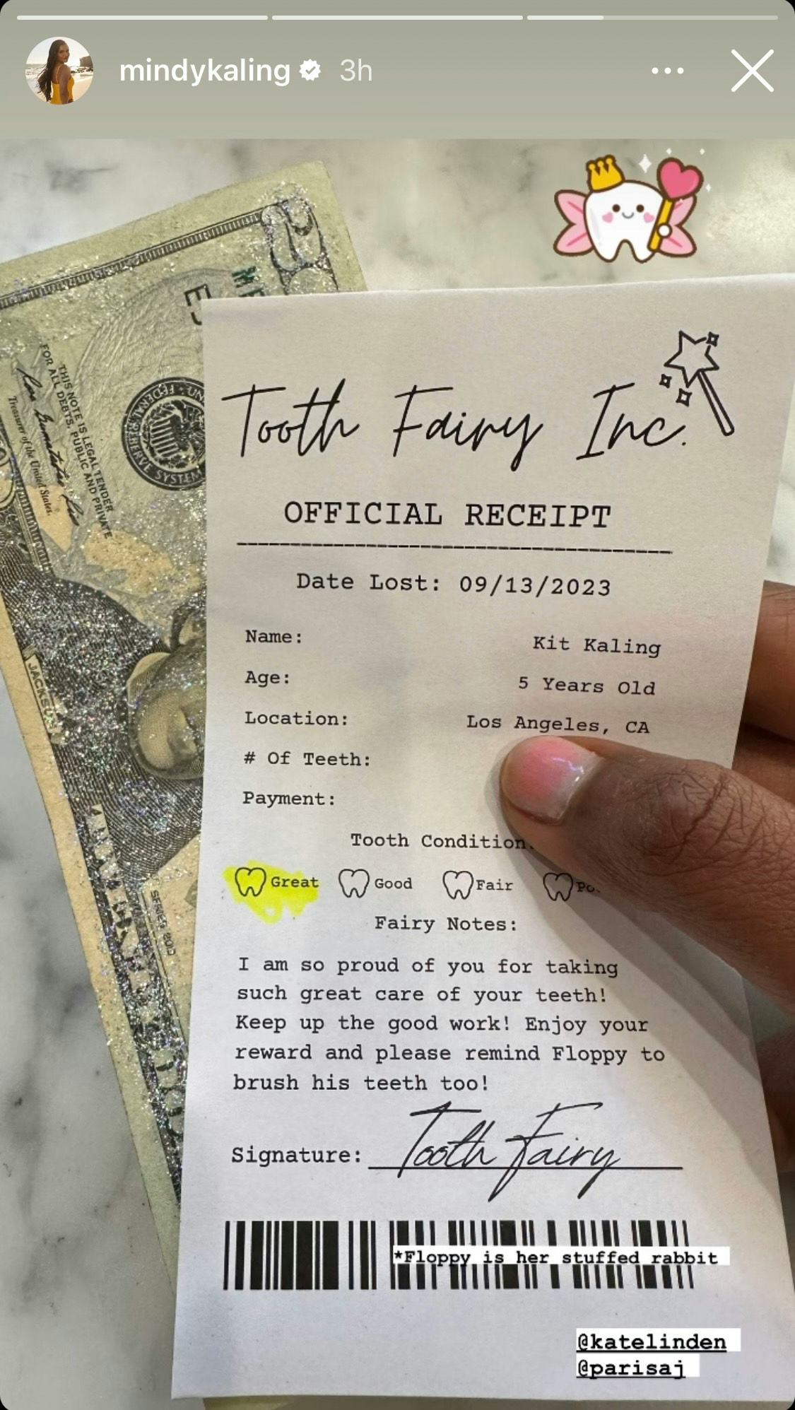 Mindy Kaling's Daughter Kit Got A Receipt From The Tooth Fairy