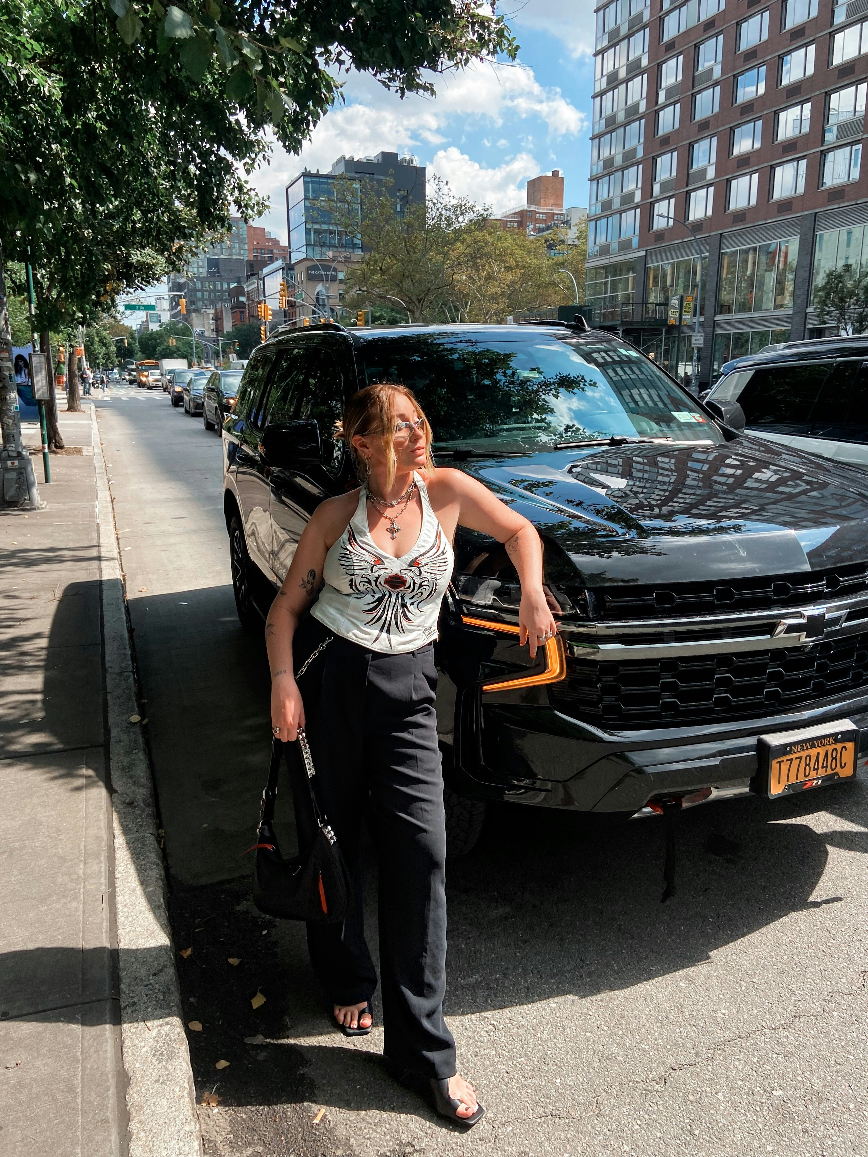 kelsey stiegman wears a vintage leather harley davidson corset and trousers at new york fashion week&hellip;