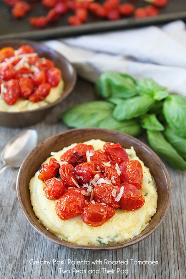creamy basil polenta with roasted tomatoes