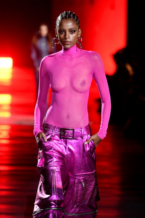 A model walks the runway for LaQuan Smith during New York Fashion Week.
