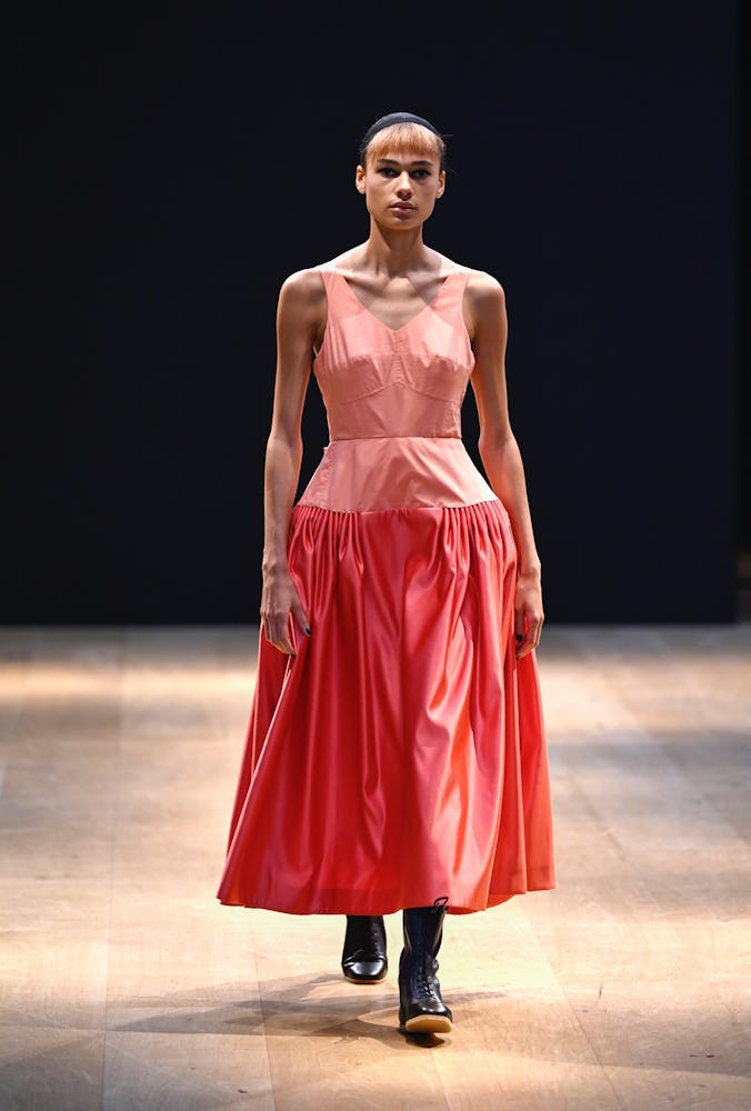 A model walks the runway at the Molly Goddard show during London Fashion Week