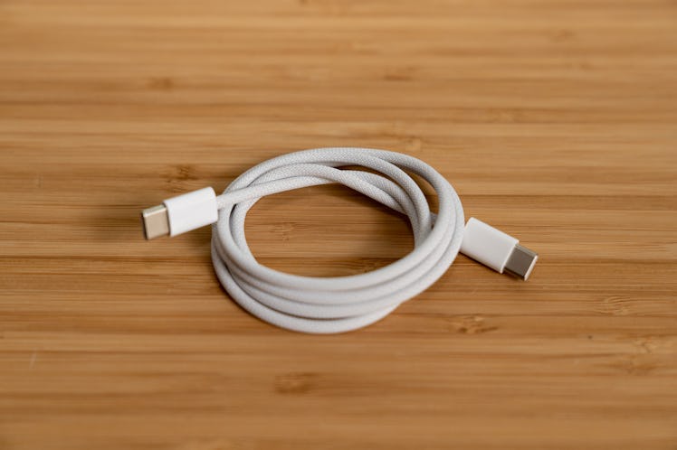 The braided USB-C cable that comes with the new AirPods Pro 2.
